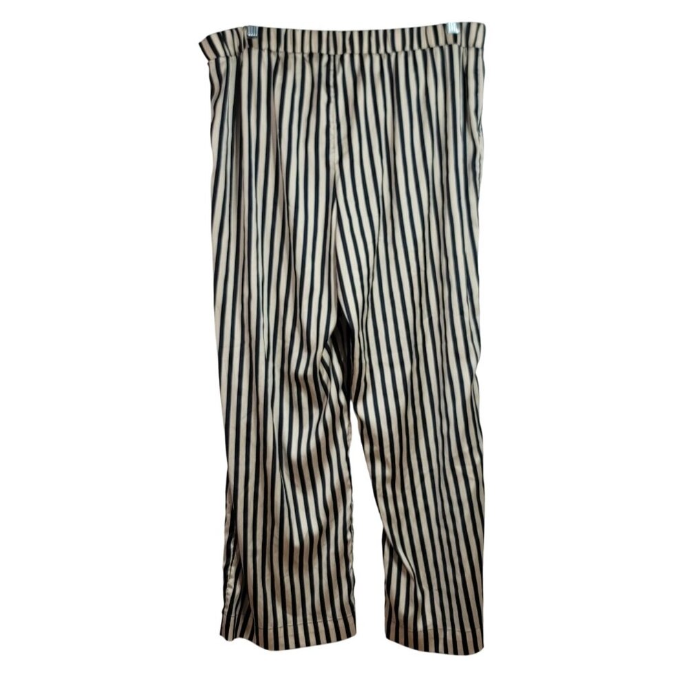Soma Sensual Satin Striped Pajama Set Tan Black XL Long Pants Short Sleeve 2 PC - Picture 11 of 13